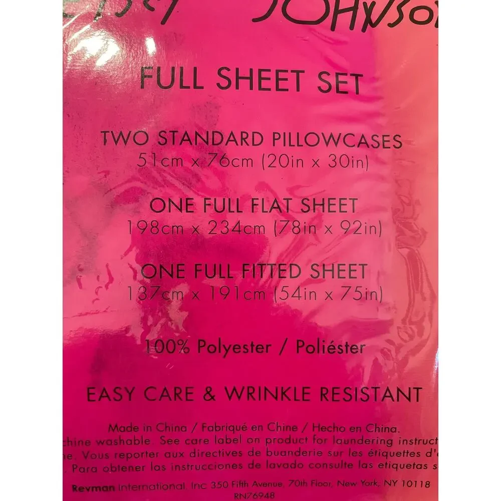 Betsey Johnson Full Sheet Set 4 pieces Paris Eiffel Tower Je T'aime Teal Heart